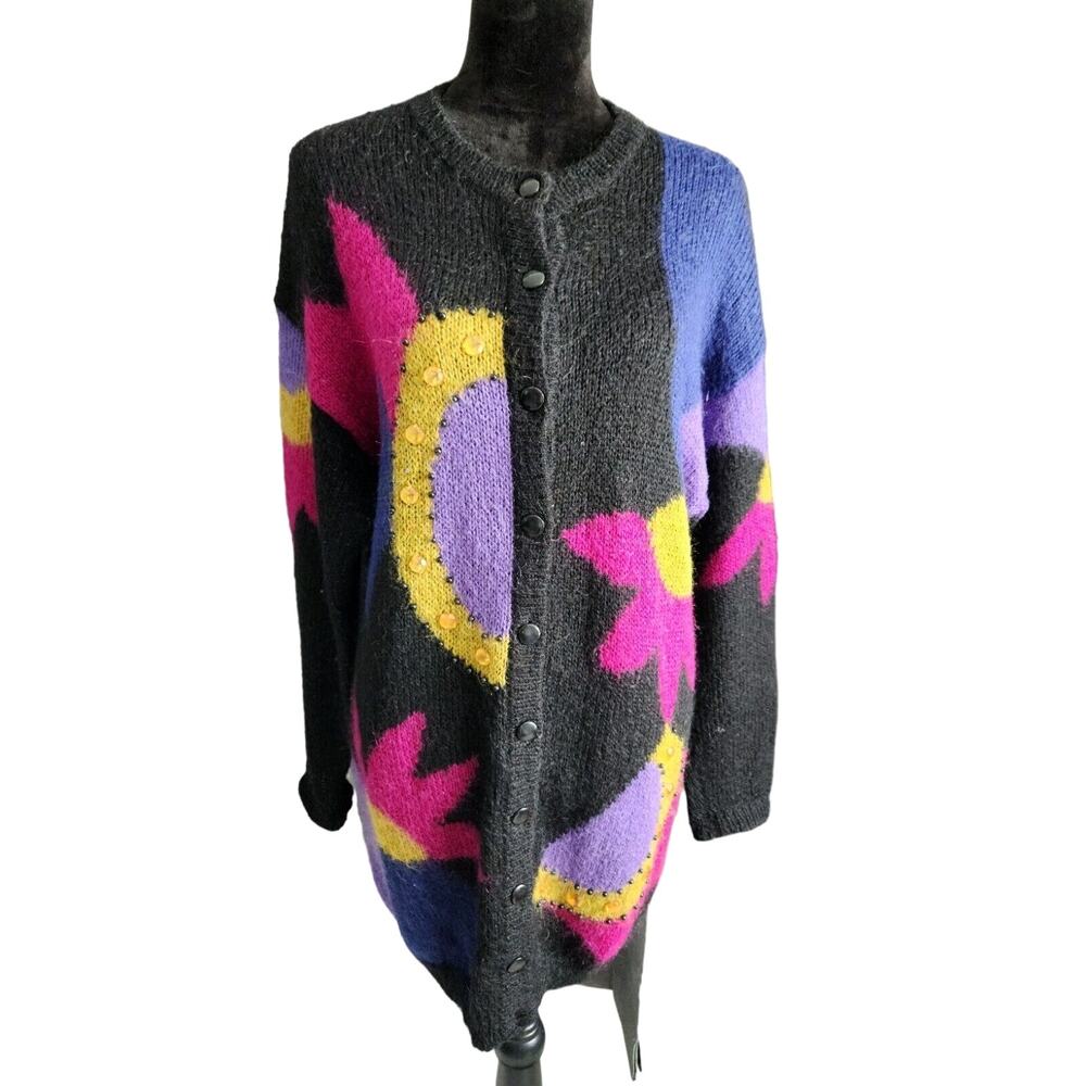 Vintage 1990s Cervelle Mohair Blend Oversized Long Cardigan Art Wear M